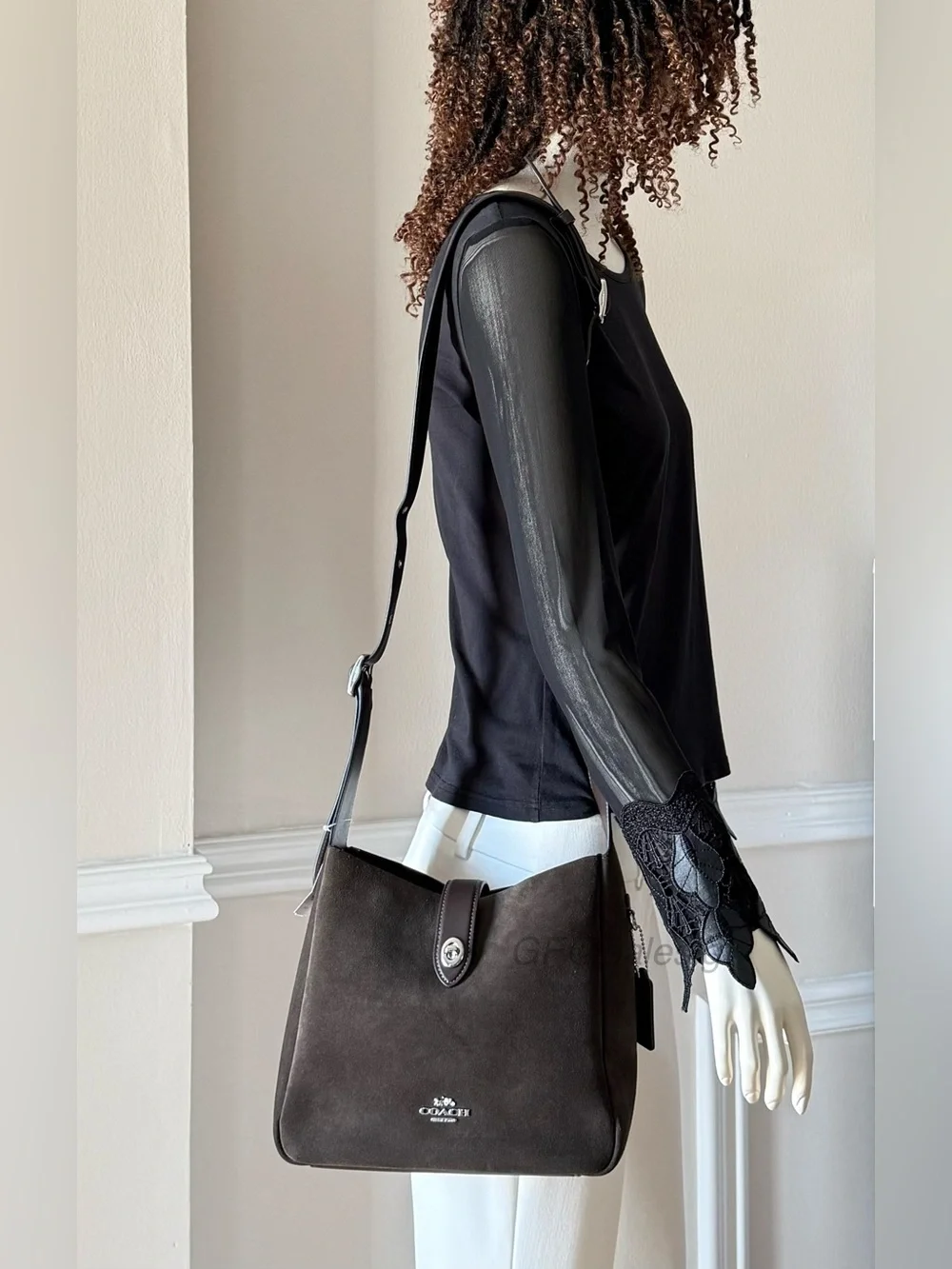 NWT Coach Hadley Convertible Shoulder & Crossbody Bag Suede Espresso Brown CW004